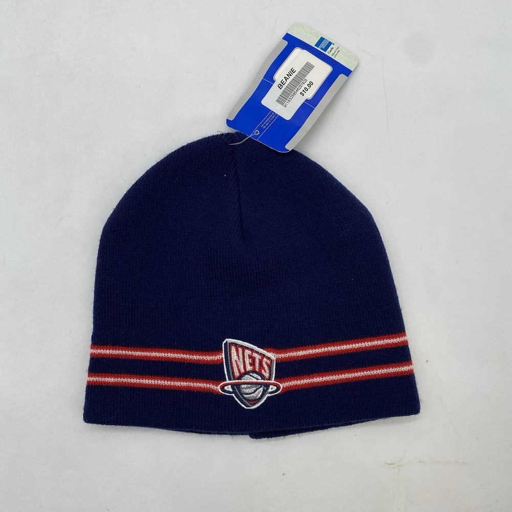 New Jersey Nets Beanie 90s LOGO Skull Cap Reversible Hat Ribbed One Size OS